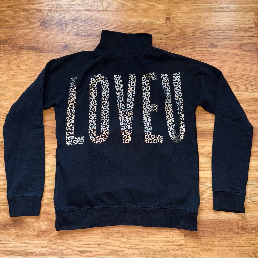 Victoria’s Secret Black Sweatshirt with Leopard Print 'LOVEU' XS